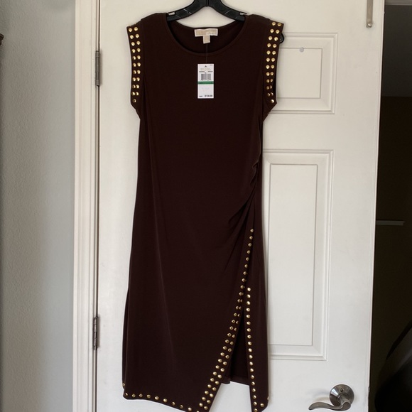 MICHAEL Michael Kors Dresses & Skirts - MICHAEL Michael Kors studded brown dress with side slit
